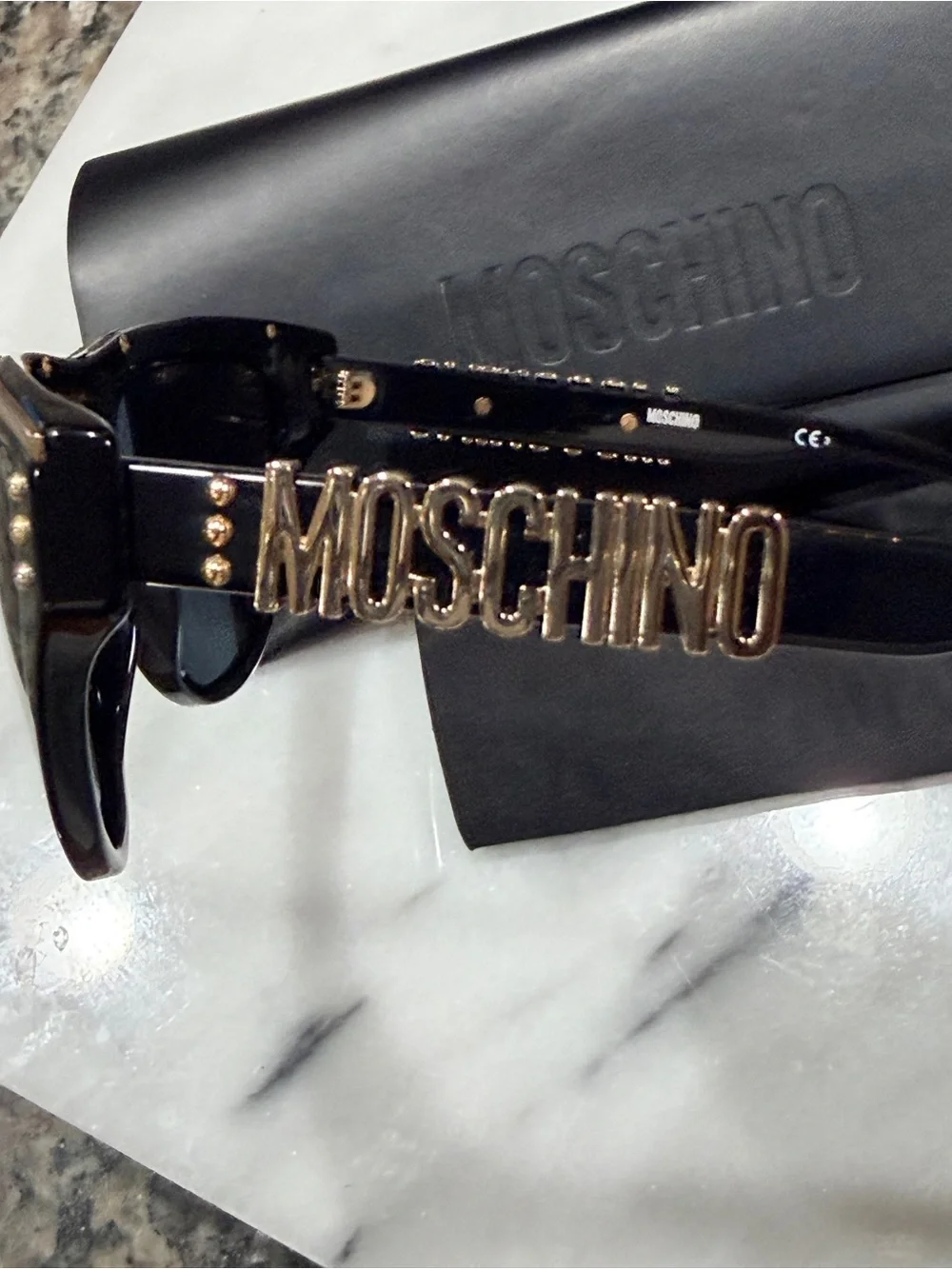 Moschino Black Sunglasses with Gold Logo Accents